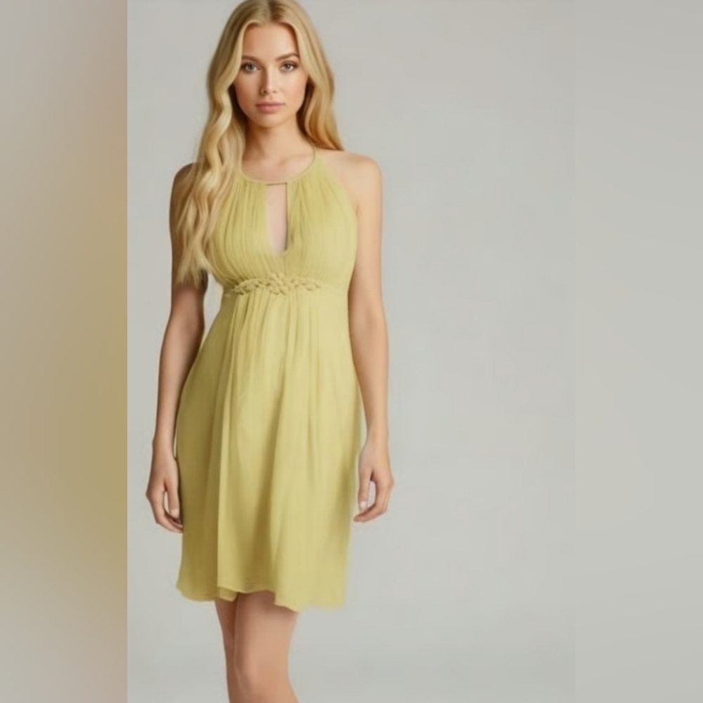 Esley By Anthropology Light Yellow Halter Midi Dress SzL NWT 30% Silk 70% Cotton